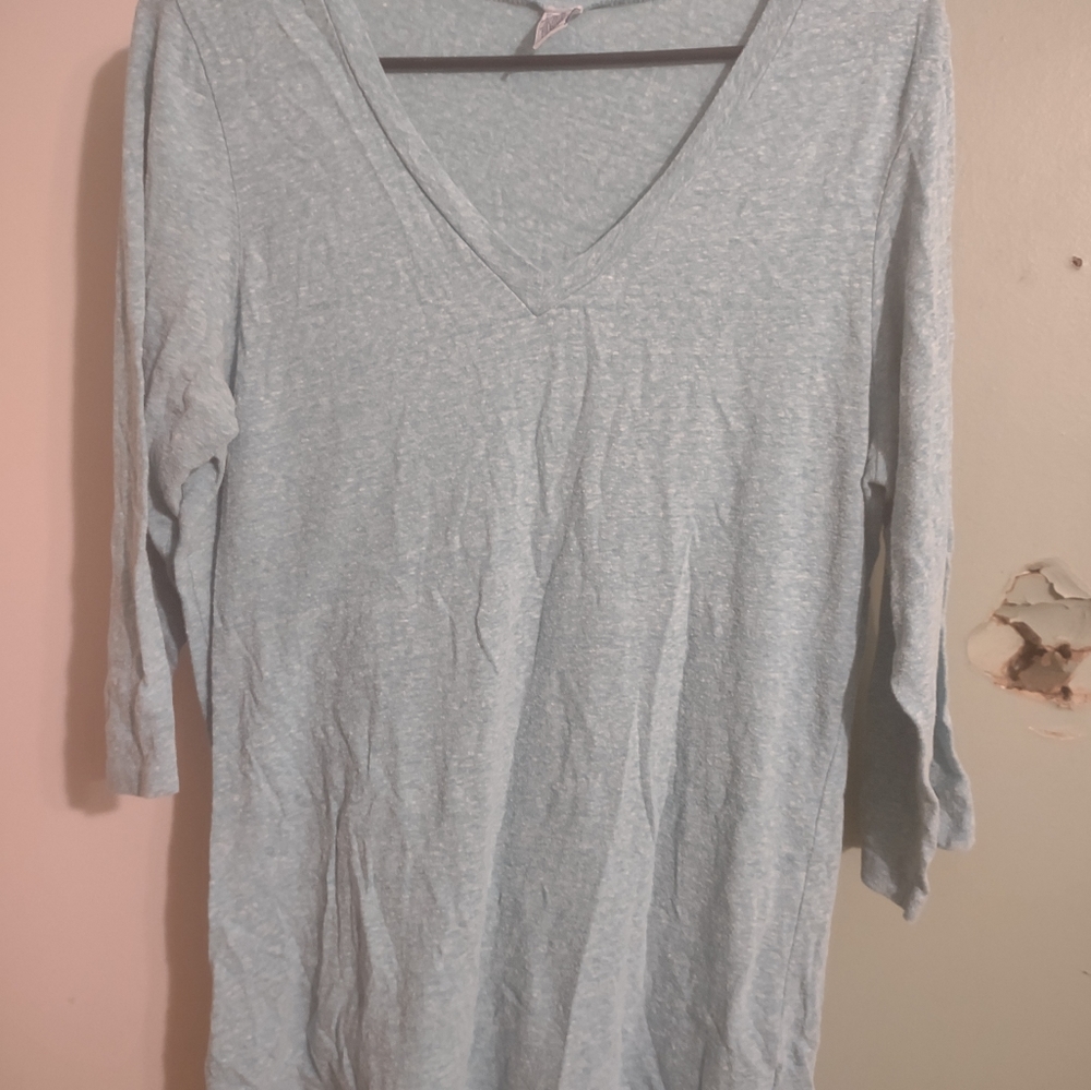Woman's V Neck Cut Loose Linen Cotton Jersey 3/4 quarter sleeves size Large - Picture 1 of 3